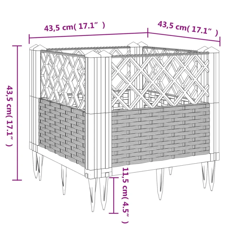 Sodo lovelis su kuoliukais, rudas, 43,5x43,5x43,5cm, PP