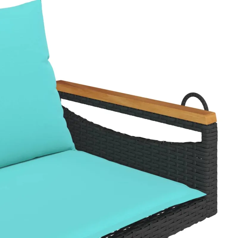 Sūpynės-suoliukas su pagalvėmis, juodas, 109x62x40cm, ratanas