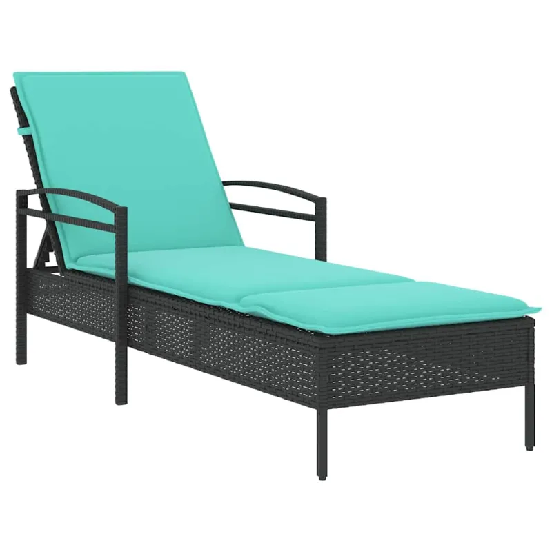Saulės gultas | su pagalve Juoda 63 x 200 x 81 cm poliratanas