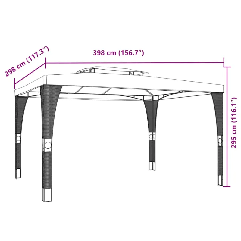 Pavėsinė su dvigubu stogu, antracito, 3,98x2,98m, plienas