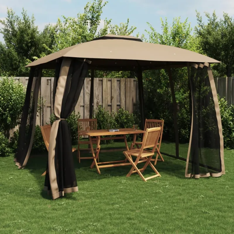 Pavėsinė su stogu ir sienomis, taupe, 2,93x2,93m, plienas