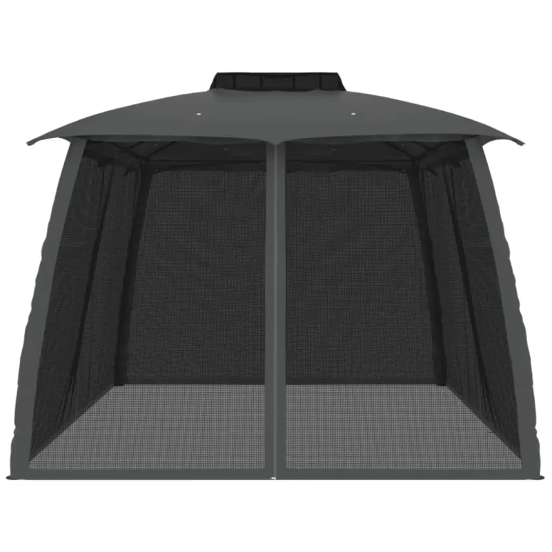 Pavėsinė su stogu ir sienomis, antracito, 3,93x2,93m, plienas