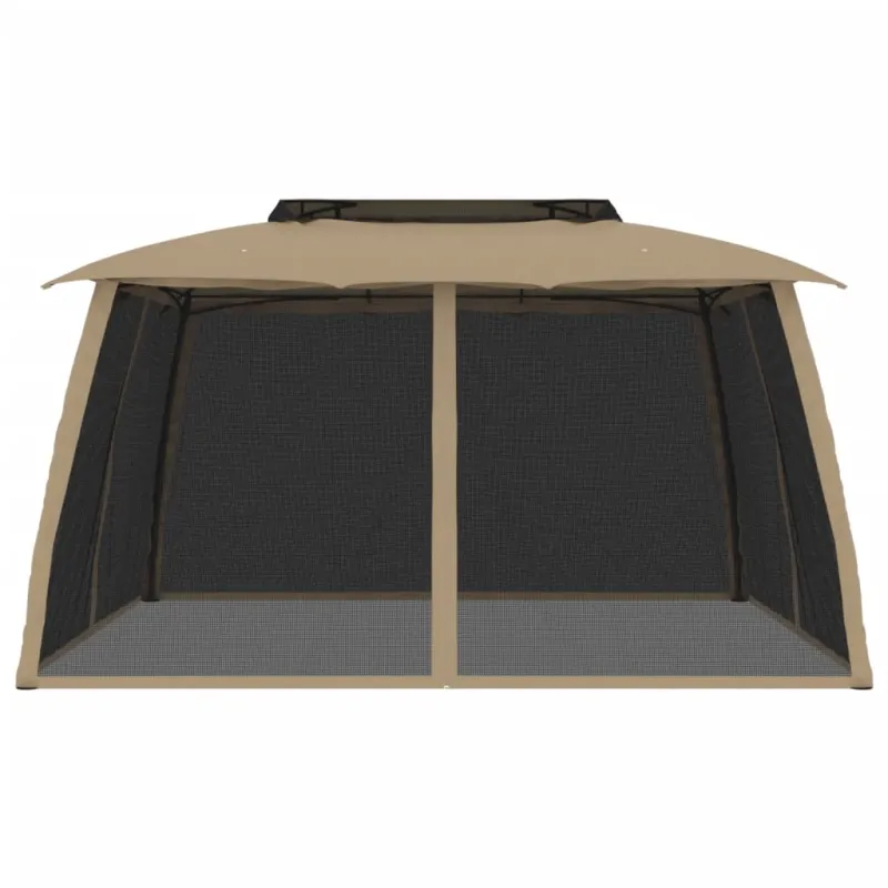 Pavėsinė su stogu ir sienomis, taupe, 3,93x2,93m, plienas