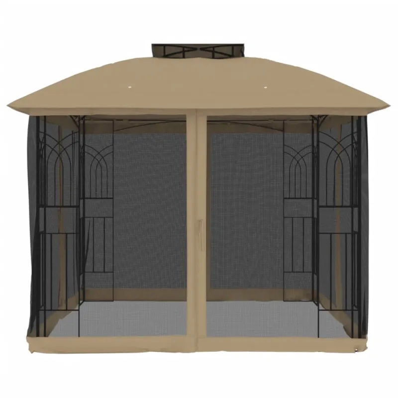 Pavėsinė su stogu ir sienomis, taupe, 2,94x2,94m, plienas