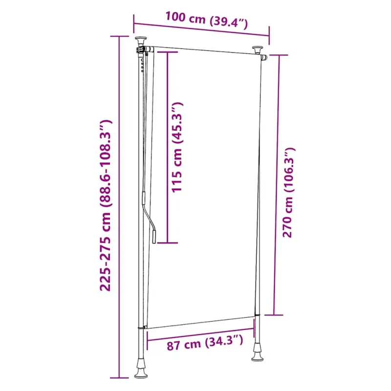 Lauko roletas, mėlynas ir baltas, 100x270cm, audinys ir plienas