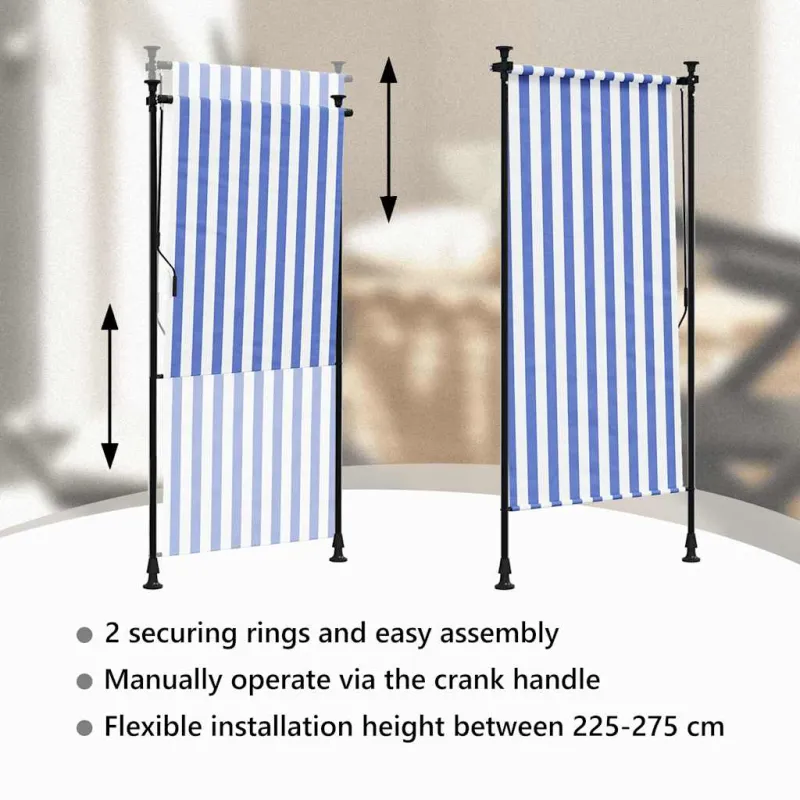Lauko roletas, mėlynas ir baltas, 100x270cm, audinys ir plienas