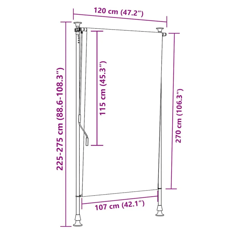 Lauko roletas, mėlynas ir baltas, 120x270cm, audinys ir plienas