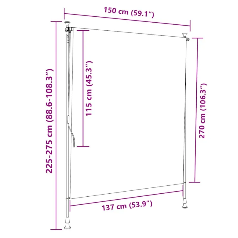 Lauko roletas, mėlynas ir baltas, 150x270cm, audinys ir plienas