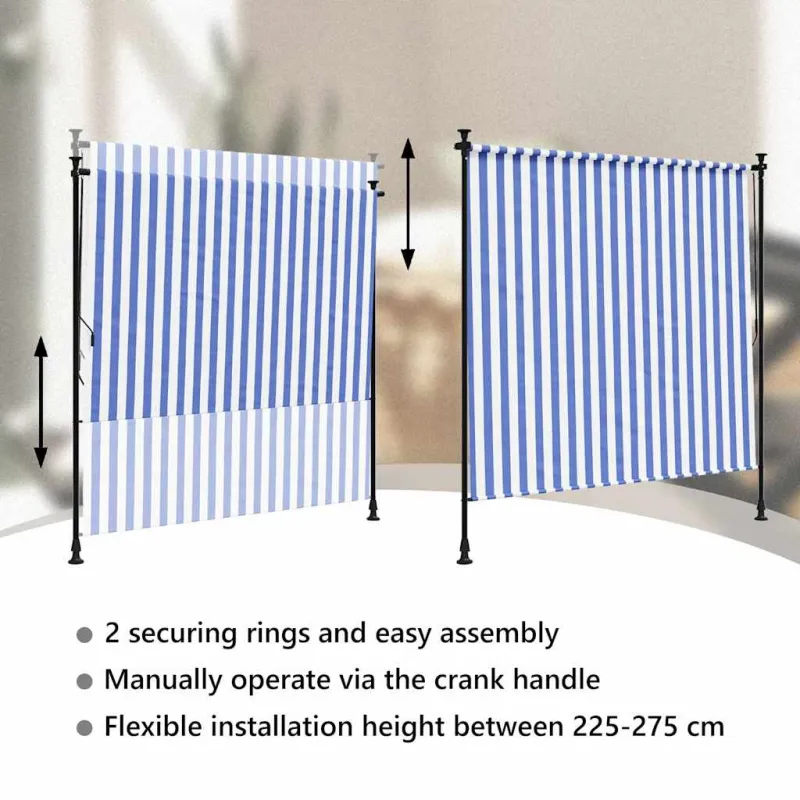 Lauko roletas, mėlynas ir baltas, 150x270cm, audinys ir plienas