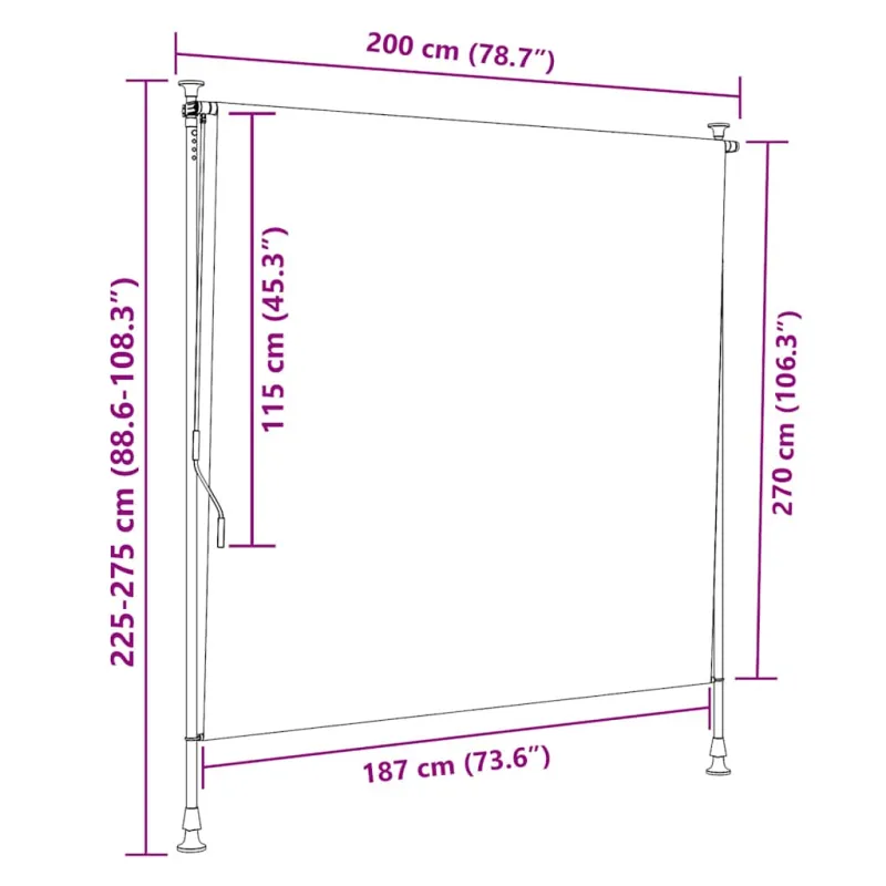 Lauko roletas, mėlynas ir baltas, 200x270cm, audinys ir plienas