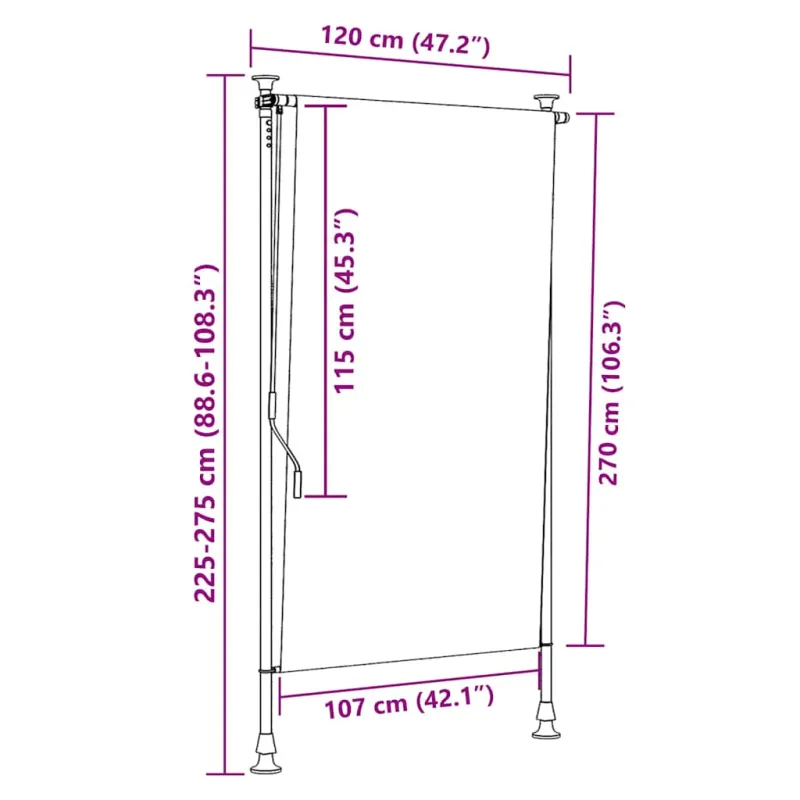 Lauko roletas, geltonas/baltas, 120x270cm, audinys ir plienas