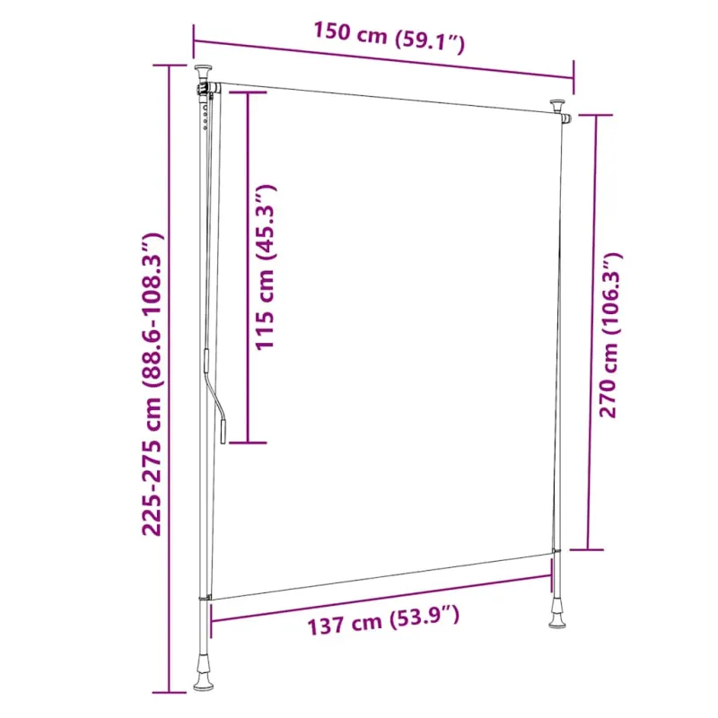 Lauko roletas, geltonas/baltas, 150x270cm, audinys ir plienas