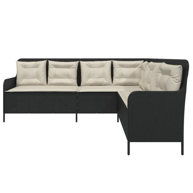 Sodo sofa su pagalvėlėmis, juoda, poliratanas, L formos