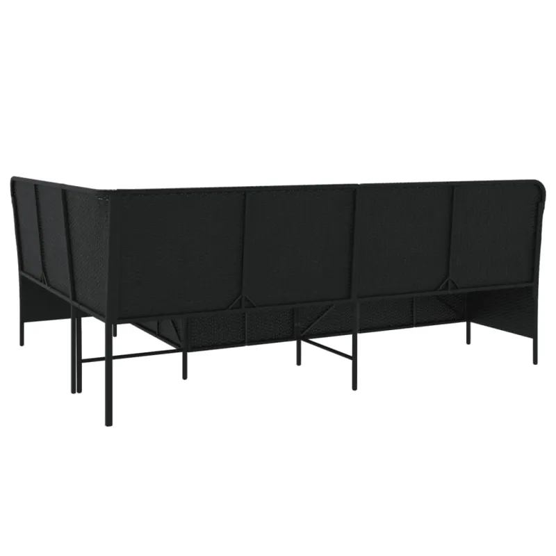 Sodo sofa su pagalvėlėmis, juoda, poliratanas, L formos