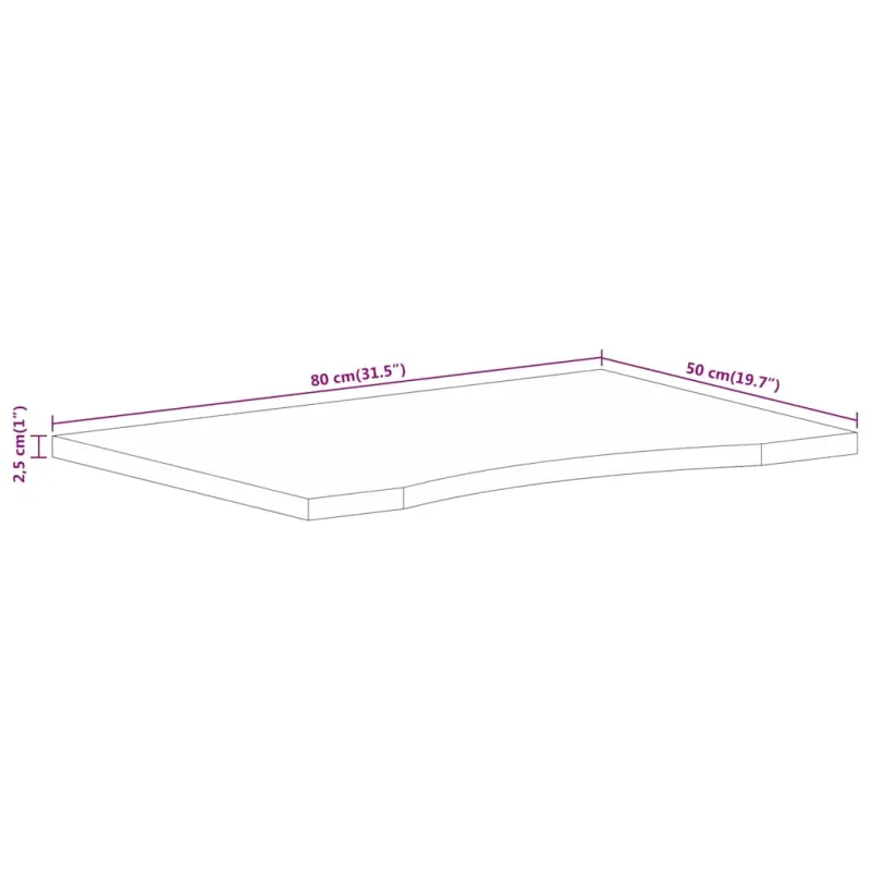 stalviršis su išlenkta 80x50x2,5 cm medžio masyvo grubus mango