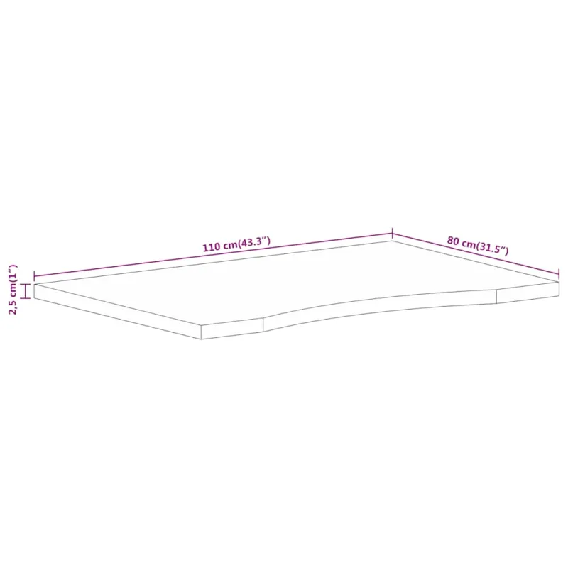 stalviršis su išlenkta 110x80x2,5 cm medžio masyvo grubus mango