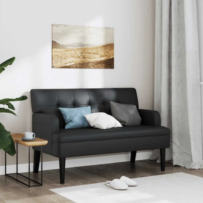 Suoliukas su atlošu, juodas, 112x65,5x75cm, dirbtinė oda