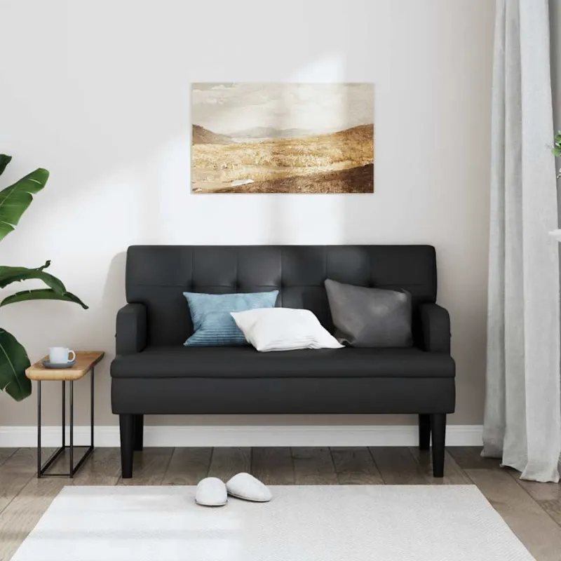 Suoliukas su atlošu, juodas, 112x65,5x75cm, dirbtinė oda