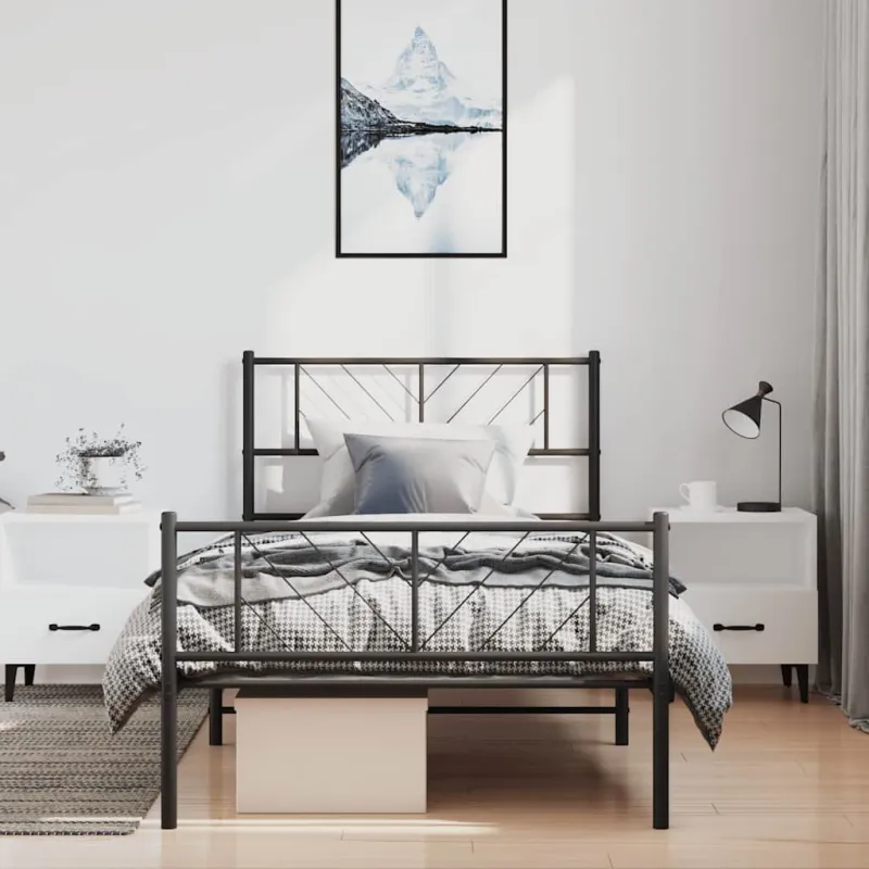 Lovos rėmas su galvūgaliu/kojūgaliu, juodas, 100x190cm, metalas