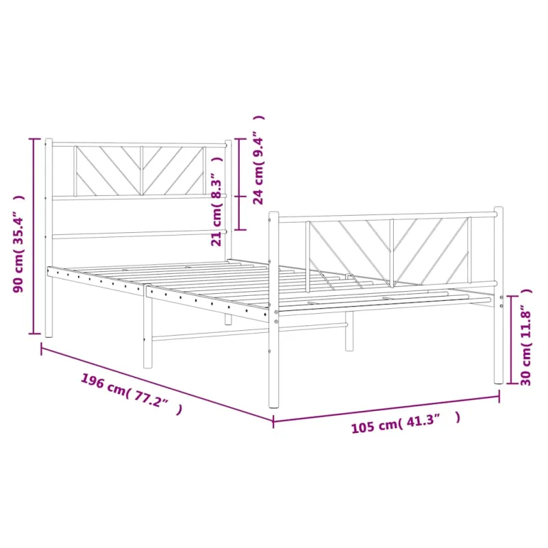 Lovos rėmas su galvūgaliu/kojūgaliu, juodas, 100x190cm, metalas