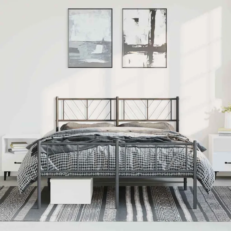 Lovos rėmas su galvūgaliu/kojūgaliu, juodas, 135x190cm, metalas