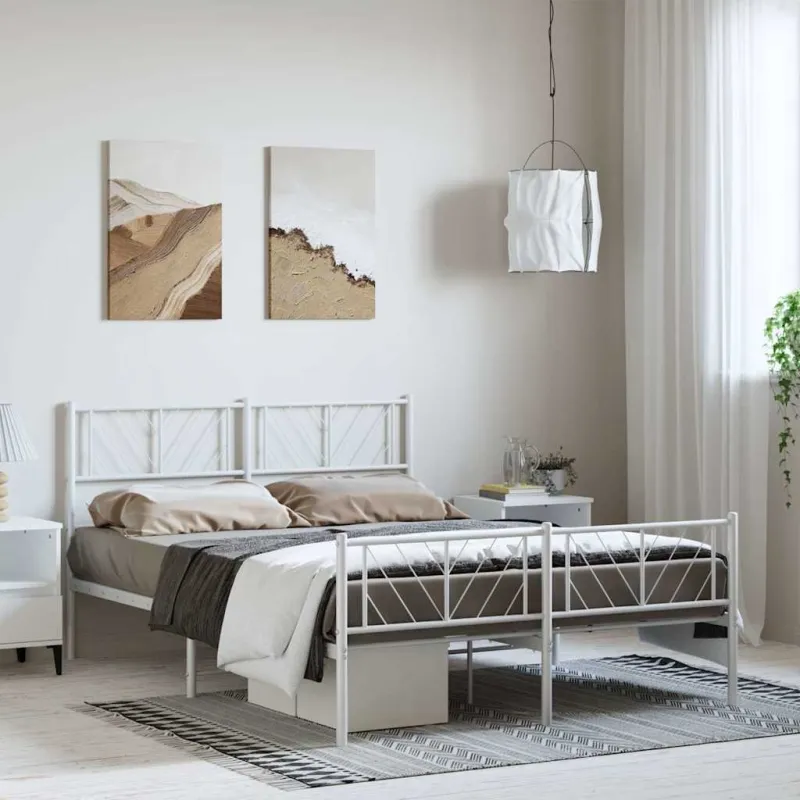 Lovos rėmas su galvūgaliu/kojūgaliu, baltas, 150x200cm, metalas