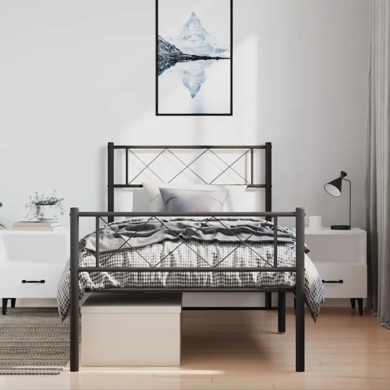 Lovos rėmas su galvūgaliu/kojūgaliu, juodas, 100x200cm, metalas