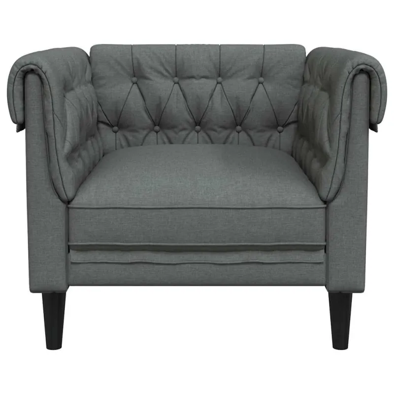 Chesterfield krėslas, tamsiai pilkos spalvos, audinys