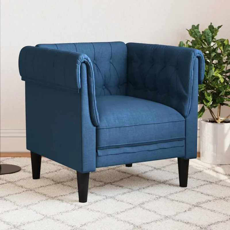 Chesterfield krėslas, mėlynos spalvos, audinys
