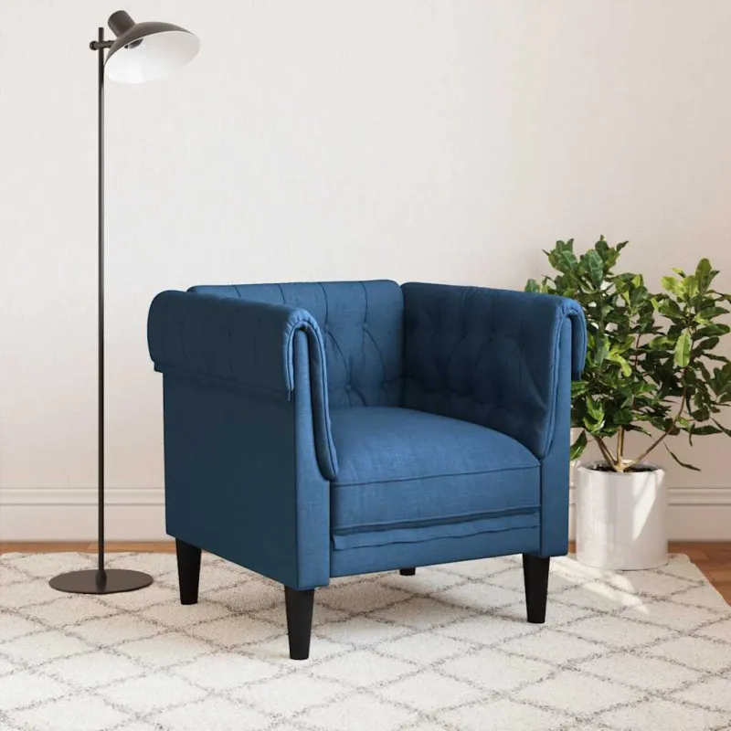 Chesterfield krėslas, mėlynos spalvos, audinys