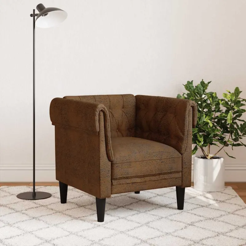 Chesterfield krėslas, rudos spalvos, audinys