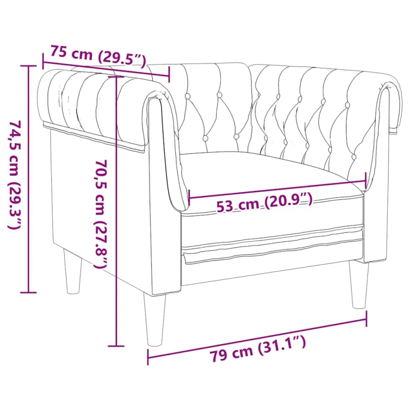 Chesterfield krėslas, rudos spalvos, audinys