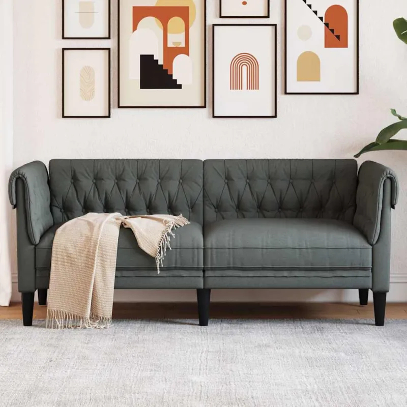 Dvivietė chesterfield sofa, tamsiai pilkos spalvos, audinys
