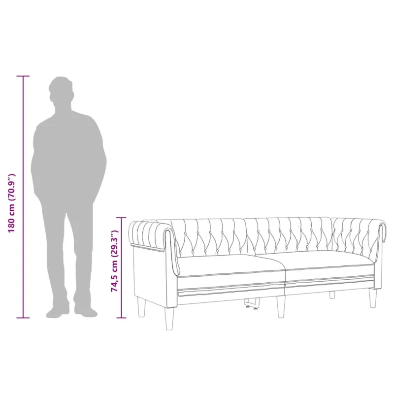 Trivietė chesterfield sofa, tamsiai pilkos spalvos, audinys