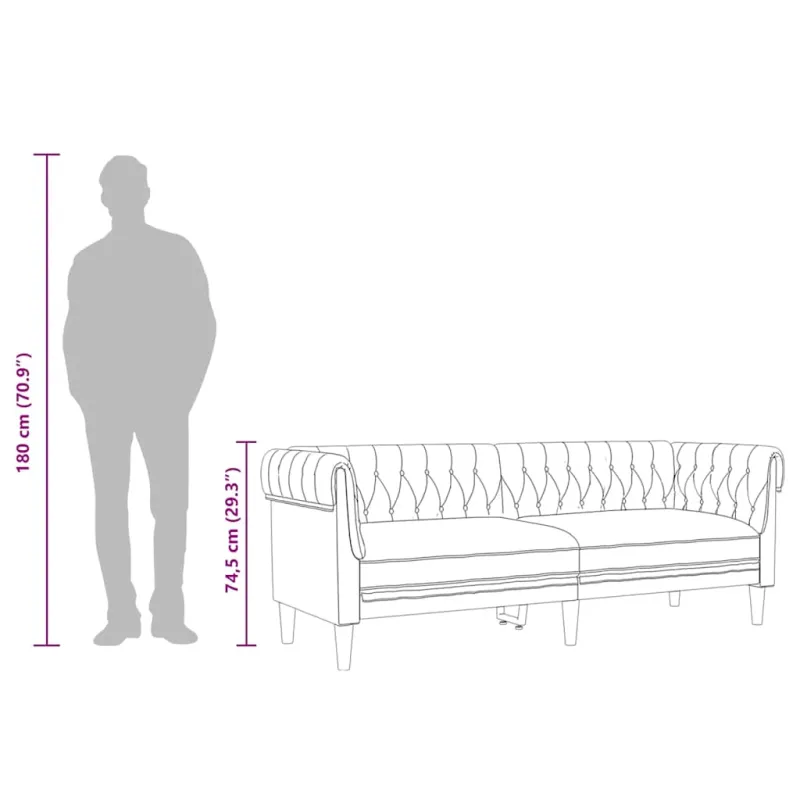 Trivietė chesterfield sofa, tamsiai žalios spalvos, audinys