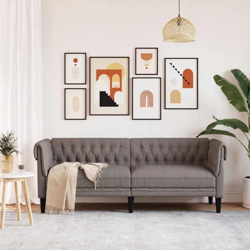 Trivietė chesterfield sofa, taupe spalvos, audinys