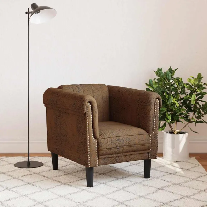 Sofa kėdė, rudos spalvos, dirbtinė versta oda