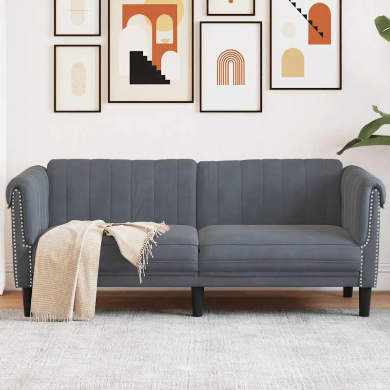 Dvivietė sofa, tamsiai pilkos spalvos, aksomas