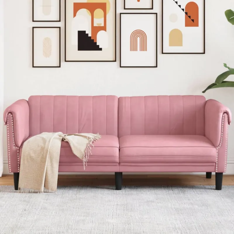 Dvivietė sofa, rožinės spalvos, aksomas