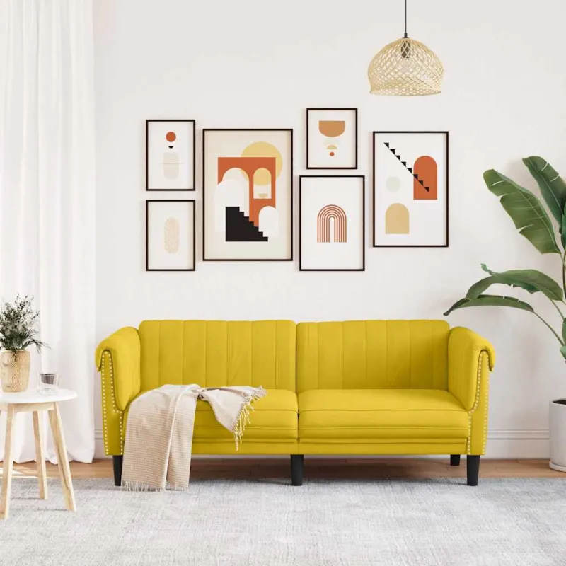 Dvivietė sofa, geltonos spalvos, aksomas
