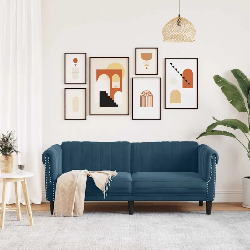 Dvivietė sofa, mėlynos spalvos, aksomas