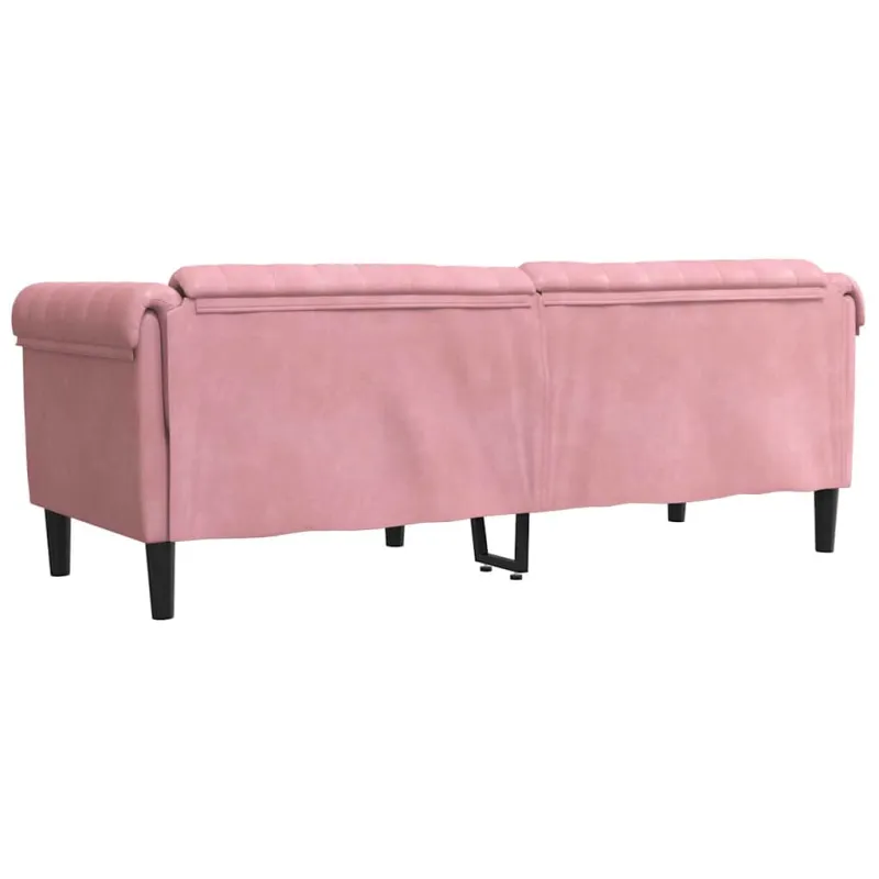 Trivietė sofa, rožinės spalvos, aksomas