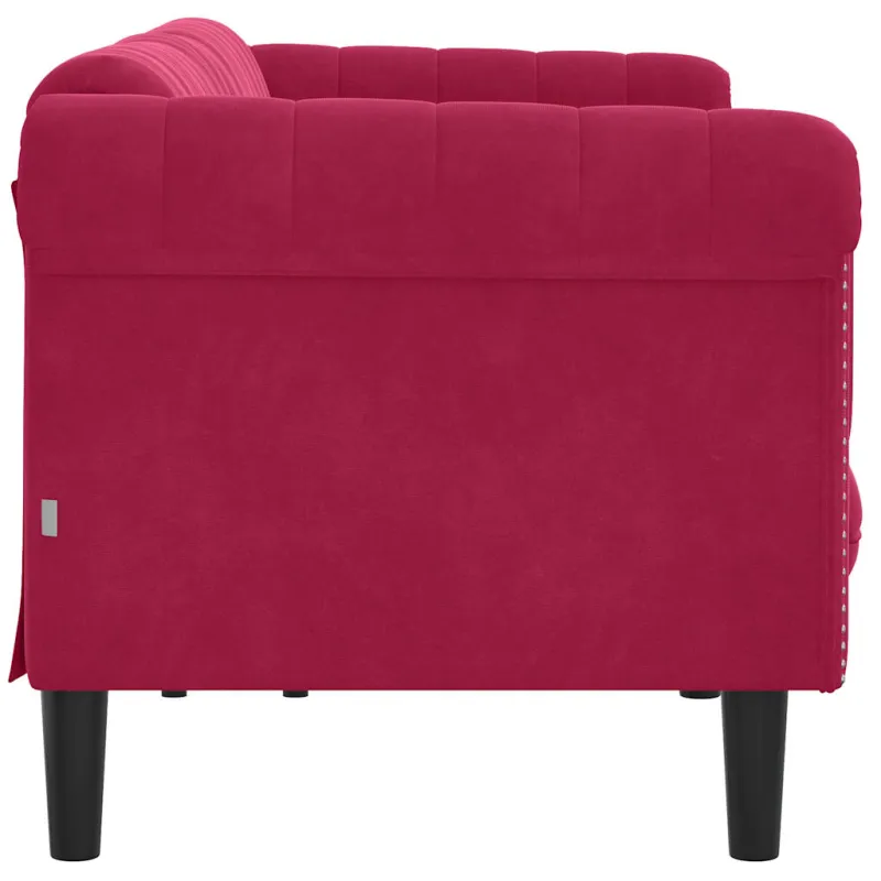 Trivietė sofa, raudonojo vyno spalvos, aksomas