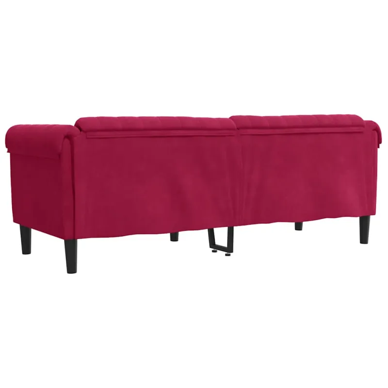 Trivietė sofa, raudonojo vyno spalvos, aksomas