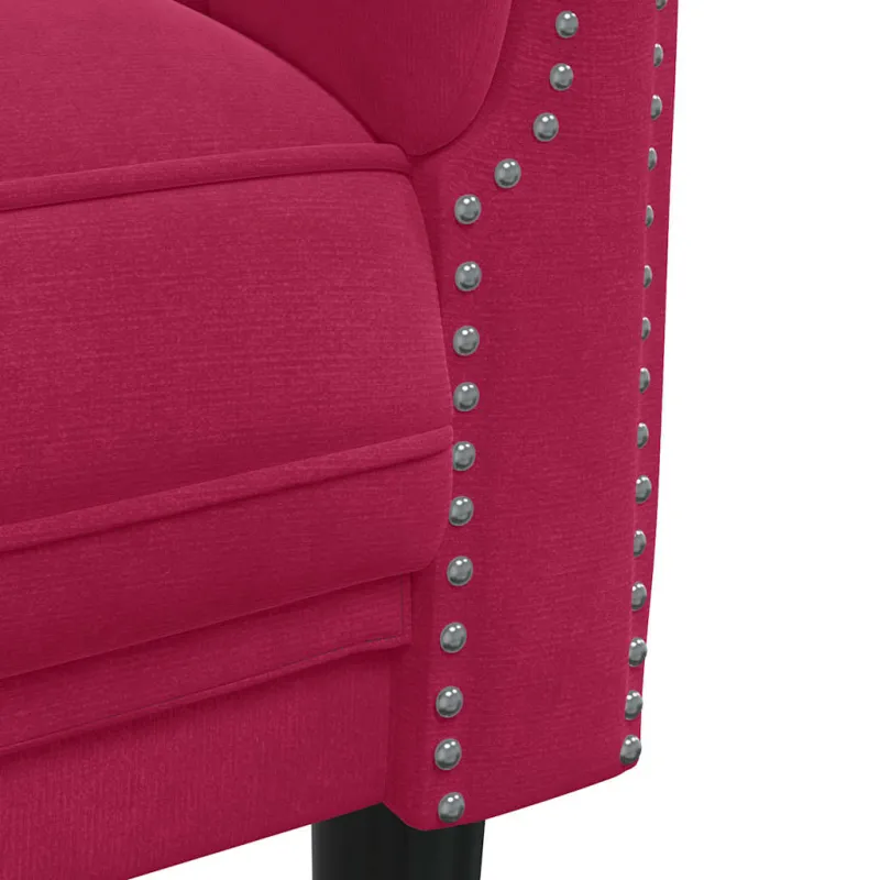 Trivietė sofa, raudonojo vyno spalvos, aksomas