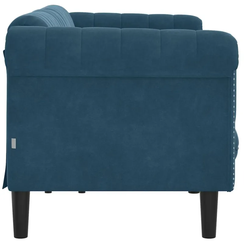 Trivietė sofa, mėlynos spalvos, aksomas