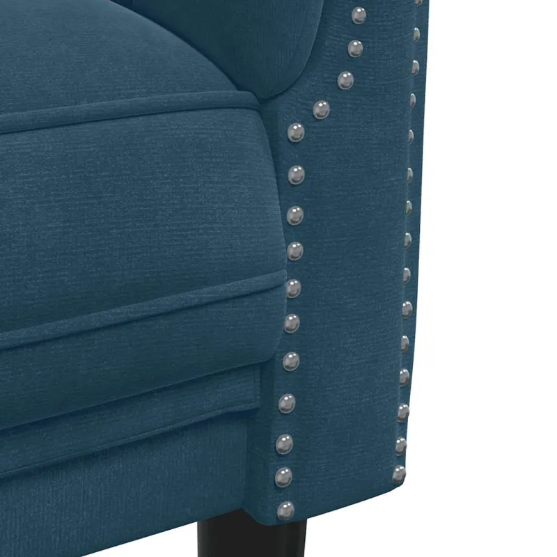 Trivietė sofa, mėlynos spalvos, aksomas