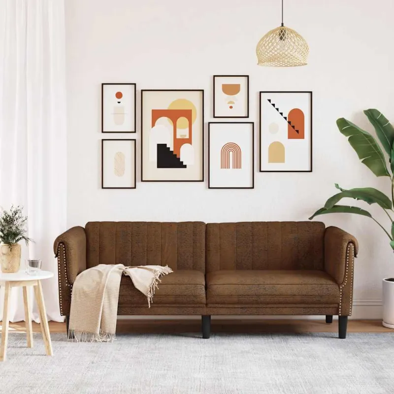 Trivietė sofa, rudos spalvos, dirbtinė versta oda