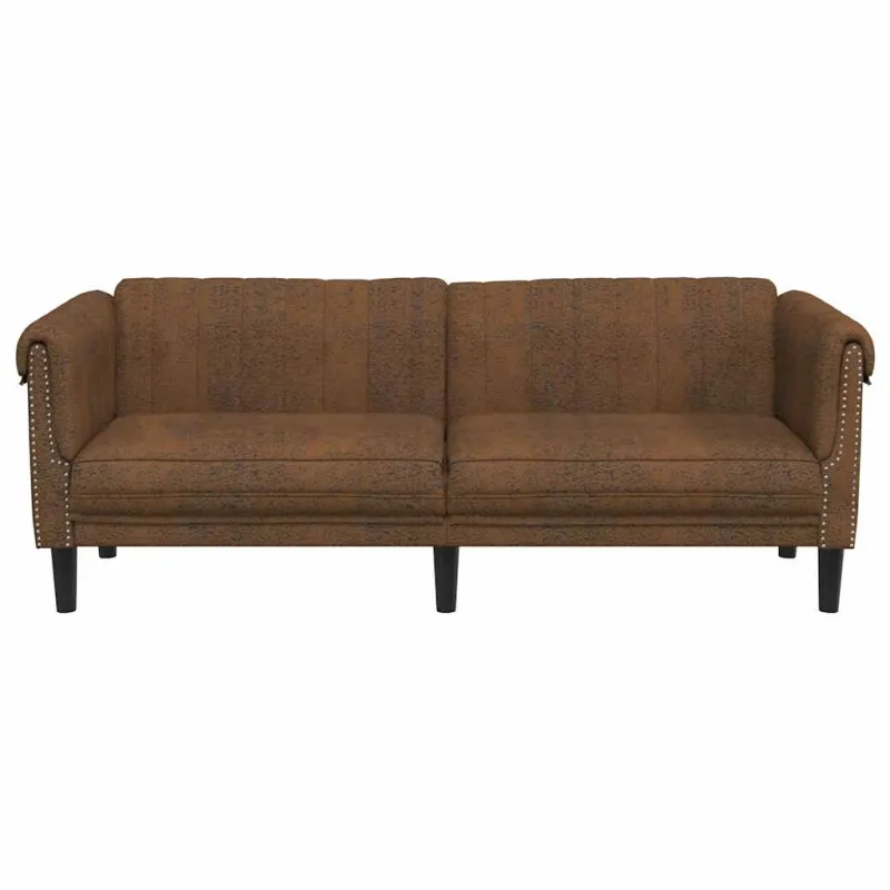 Trivietė sofa, rudos spalvos, dirbtinė versta oda