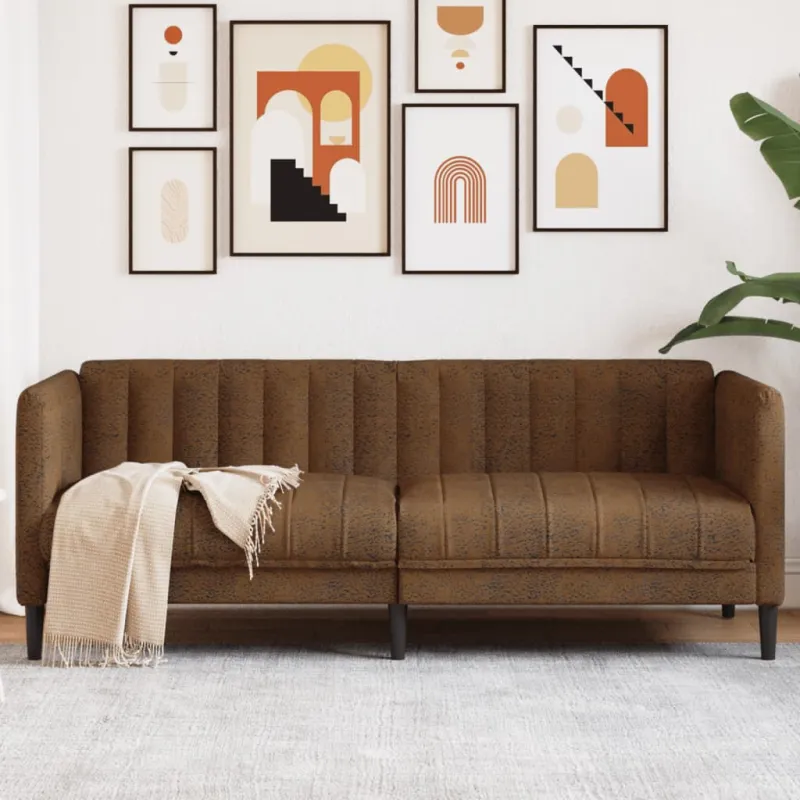Dvivietė sofa, rudos spalvos, dirbtinė versta oda